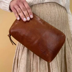 Eli Toilettaske Kosmetiktaske Make-up Taske Brun Læder