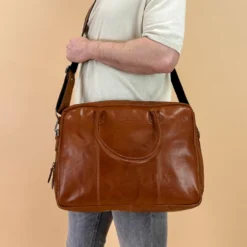 Jonah Dokumentmappe Skoletaske Lædertaske Kontortaske Brunt Læder