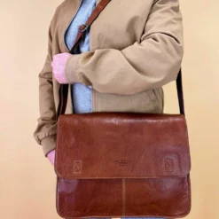 Pharell Arbejdstaske Computertaske Skuldertaske Brun Læder