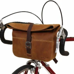 Samanta Styrtaske Cykeltaske Stangtaske Taske Til Styr Bæretaske Ratstaske Rattetaske Taske Til Cykelstang Brun Læder