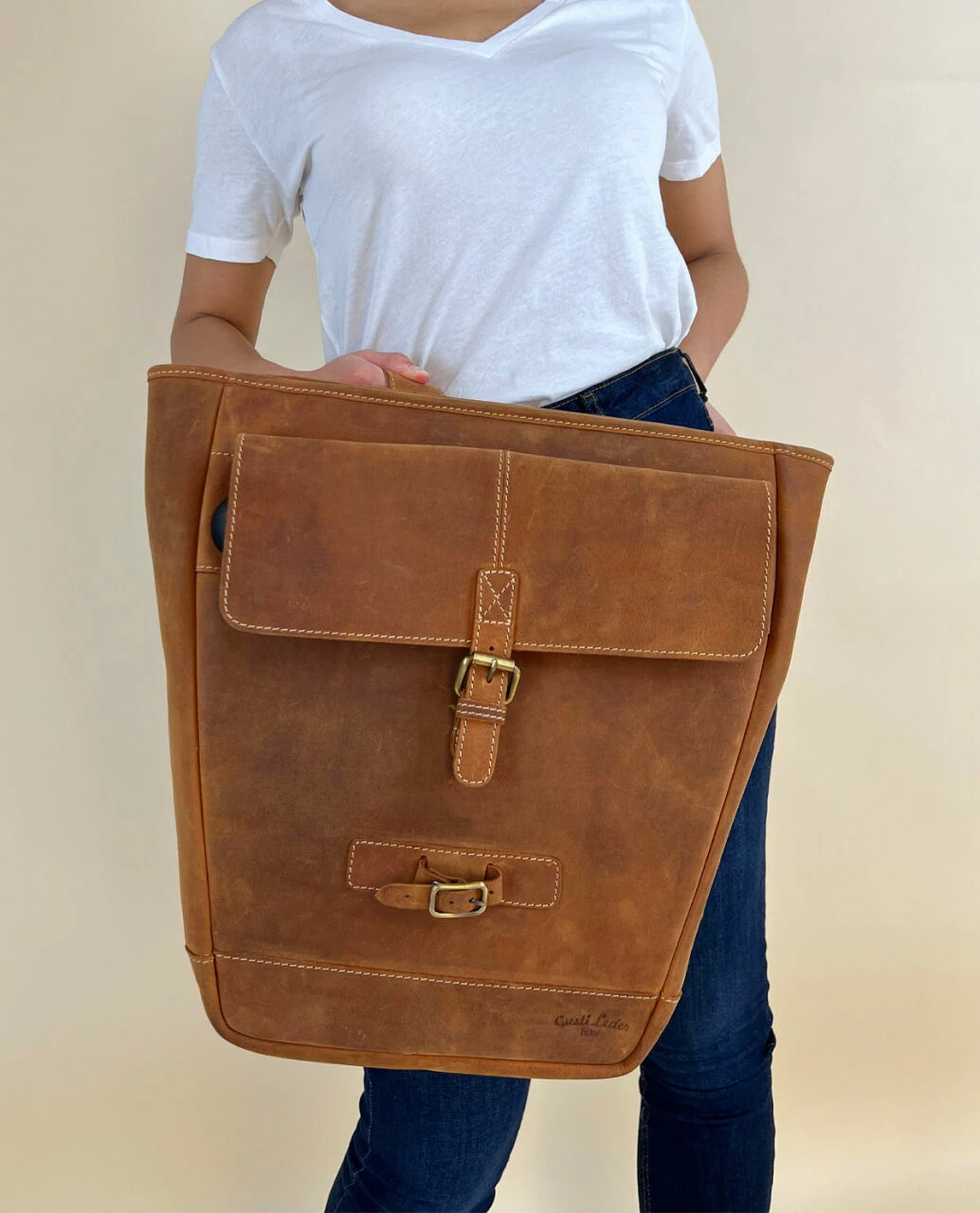 Carmine P. Cykelrygsæk Læder Rygsæk Bagagebærertaske Brun Læder 4 Carmine P. Cykelrygsæk Læder Rygsæk Bagagebærertaske Brun Læder - Image 4