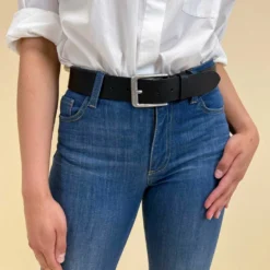 Kellen Bælte Læderbælte Herre Dame Sølvfarvet Spænde Sort Læder