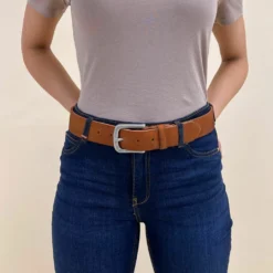 Helge Bælte Læderbælte Lædertilbehør Sølvfarvet Spænde Flere Længder Brun Læder