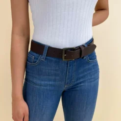 Jori Læderbælte Bælte Guldfarvet Spænde Dame Herre Brun Læder