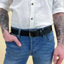 Kaj Ægte Læderbælte Med Sølvspænde Enkel Look Damer Herrer Sort 115 Cm