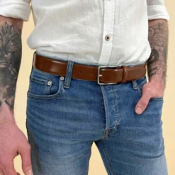 Roy Ægte Læderbælte Med Sølvspænde Enkel Look Damer Herrer Brun 80 Cm