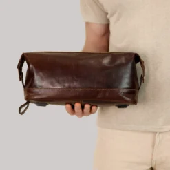 Anika Make-up Taske Toilettaske Kosmetiktaske Hygienepose Stor Dame Og Herre Brun Læder