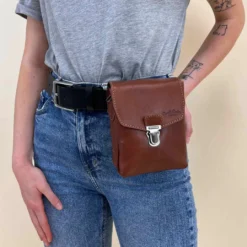 Nelly Mavetaske Festivaltaske Skuldertaske Dame Herre Brun Læder