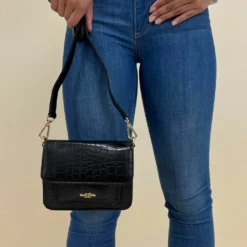 Anouk Skuldertaske Håndtaske Slyngetaske Partytaske Festivalaske Lædertaske Sort