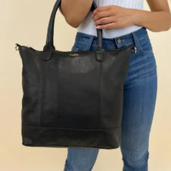 Mia Shopper Lædershopper Håndtaske Dame Arbejdstaske Sort Læder