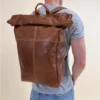 Joy Rygsæk Læder Rygsæk Rolltop Rygsæk Taske Brun Læder