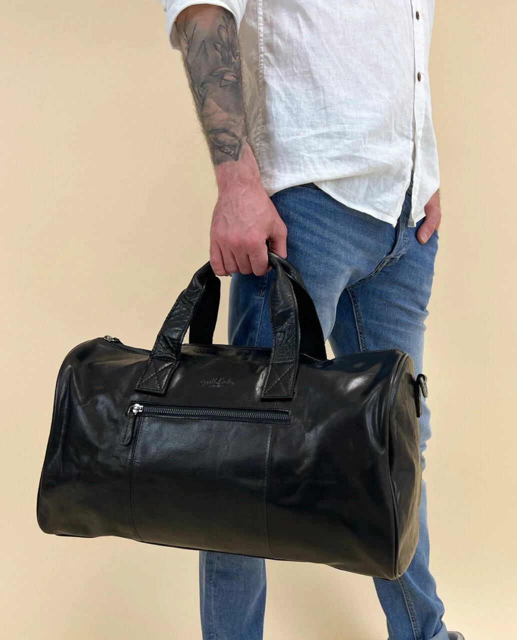 Hall Rejsetaske Sportstaske Håndbagage Herre Dame Sort Læder 25L 2 Hall Rejsetaske Sportstaske Håndbagage Herre Dame Sort Læder 25L - Image 2