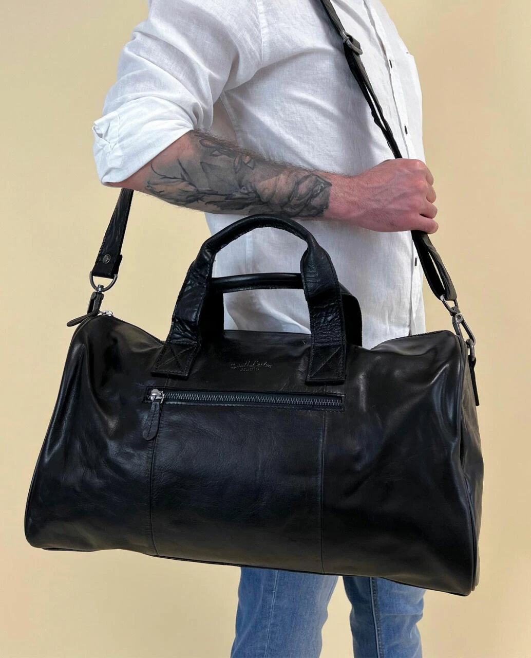 Hall Rejsetaske Sportstaske Håndbagage Herre Dame Sort Læder 25L 4 Hall Rejsetaske Sportstaske Håndbagage Herre Dame Sort Læder 25L - Image 4