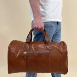 Hall Rejsetaske Sportstaske Håndbagage Med Rem Brun Læder 25L