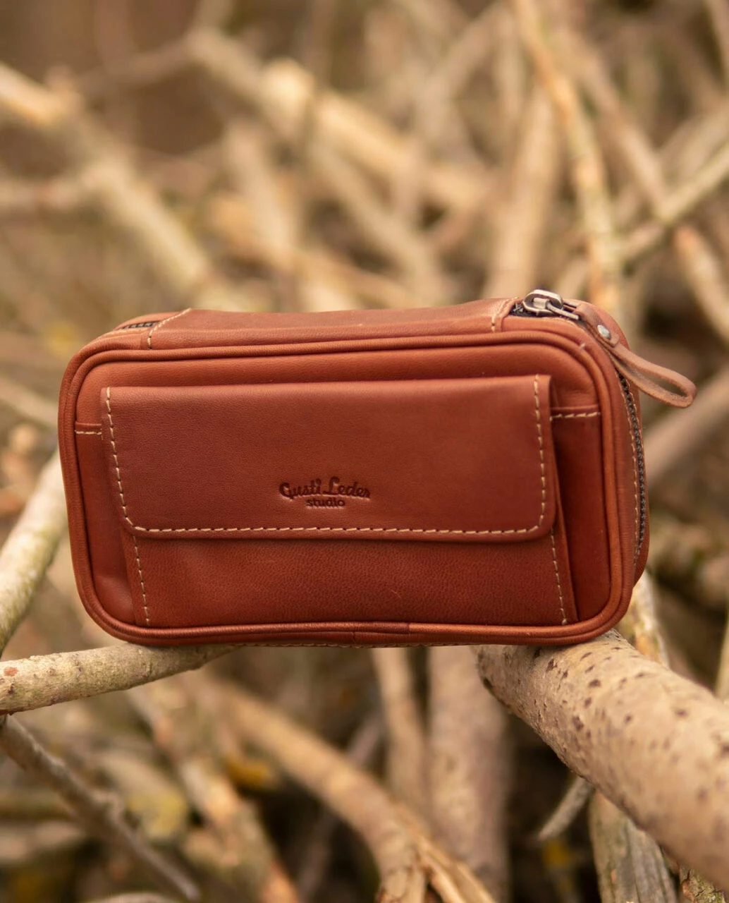 Diego Pibetaske Pipepung Tobakspung Pibegrej 3 Piber Brun Læder 4 Diego Pibetaske Pipepung Tobakspung Pibegrej 3 Piber Brun Læder - Billede 4