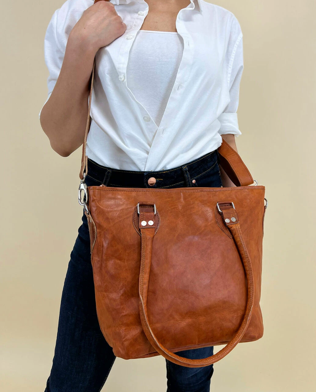 Therese Håndtaske Shopper Læderskuldertaske Med Lynlås Brun Læder 4 Therese Håndtaske Shopper Læderskuldertaske Med Lynlås Brun Læder - Image 4