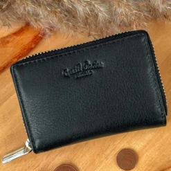 Abel Kortholder Kortetui Pung Pengepung Lille Sort Læder