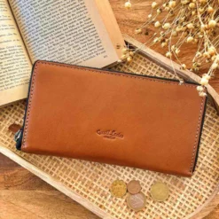 Cara RFID Pung RFID-beskyttelse Pengepung Clutch Mønter Kortetui Dame Brun Læder