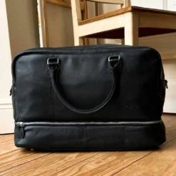 Justin Rejsetaske I Læder Sportstaske Håndbagage Sort Læder 36L