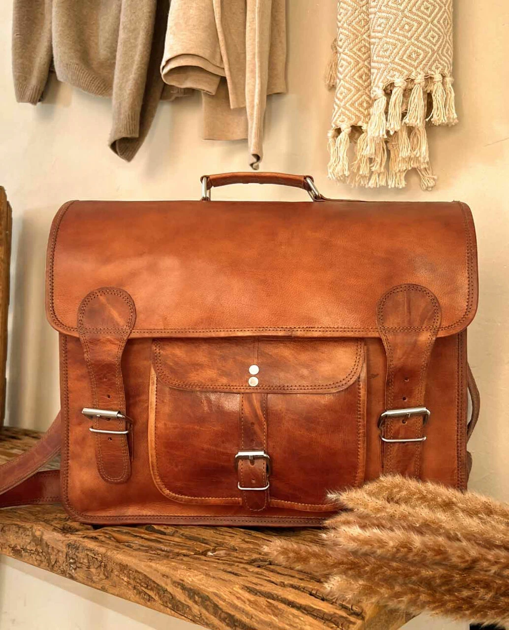 Leon Skuldertaske Collegetaske Læderskuldertaske Brun Læder 3 Leon Skuldertaske Collegetaske Læderskuldertaske Brun Læder - Billede 3