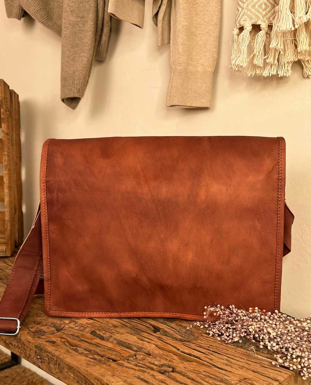 Max Skuldertaske Computertaske Lædertaske Herre Dame Brun Læder 2 Max Skuldertaske Computertaske Lædertaske Herre Dame Brun Læder - Billede 2