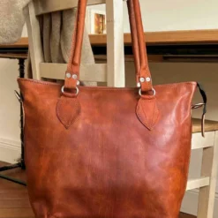 Therese Håndtaske Shopper Læderskuldertaske Med Lynlås Brun Læder