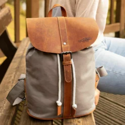 Paula M Rygsæk Backpack Cityrygsæk Khaki Kanvas Læder